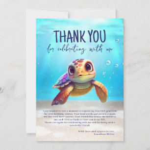 Cute Waterverf Turtle Birthday Foto Bedankkaart