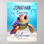 Cute Waterverf Turtle Birthday Welcome Sign. Poster (Voorkant)