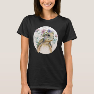Cute Waterverf Turtle Flower Crown Zee Animal T-shirt