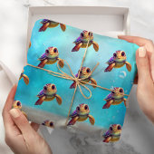 Cute Waterverf Turtle under the Zee Birthday Cadeaupapier