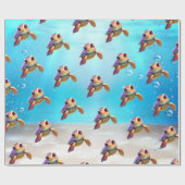 Cute Waterverf Turtle under the Zee Birthday Cadeaupapier (Vlak)