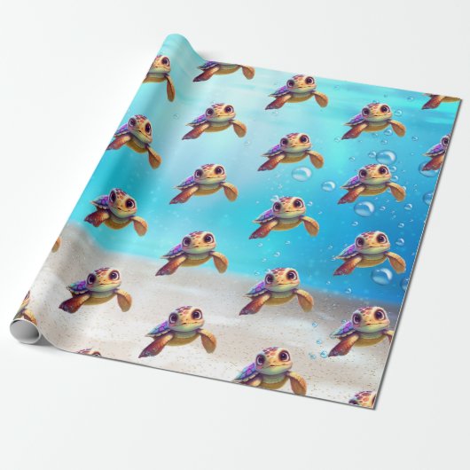 Cute Waterverf Turtle under the Zee Birthday Cadeaupapier (Uitgerold)