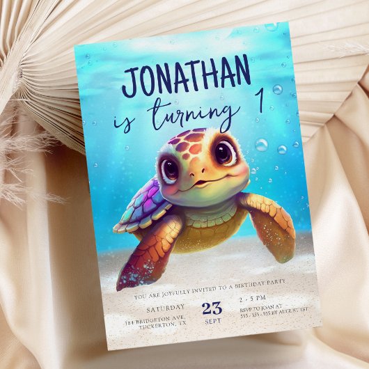 Cute Waterverf Turtle under the Zee Birthday Kaart