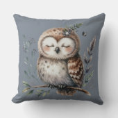 Cute Waterverf Uil met Bloemrijke Bosstijl Kussen (Voorkant)