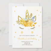 Cute Waterverf Unicorn gele uitnodiging (Voorkant)