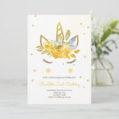 Cute Waterverf Unicorn gele uitnodiging (Staand voorkant)