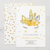 Cute Waterverf Unicorn gele uitnodiging (Voorkant / Achterkant)