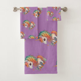 Cute waterverf unicorn, lavender bad handdoek