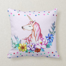 Cute Waterverf Unicorn met Florals Kussen