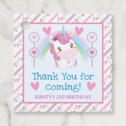 Cute Waterverf Unicorn & Rainbow Birthday Bedankjes Labels (Voorkant)