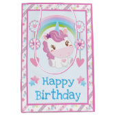 Cute Waterverf Unicorn & Rainbow Birthday Medium Cadeauzakje (Voorkant)