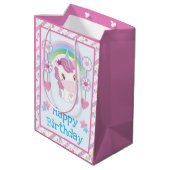Cute Waterverf Unicorn & Rainbow Birthday Medium Cadeauzakje (Achterkant Gekanteld)
