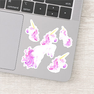 Cute waterverf unicorn roze paarse kunst sticker