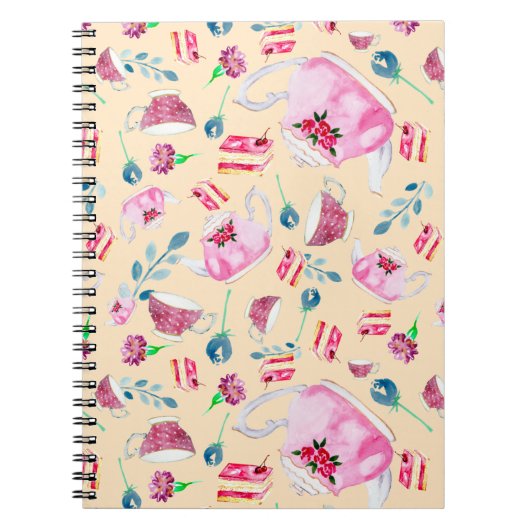 Cute Waterverf vanmiddag Tea Party Florals Teapot Notitieboek (Voorkant)