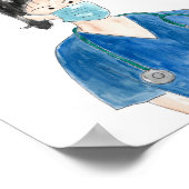 Cute Waterverf Vrouw Neurse Black Hair Custom Poster (Hoek)