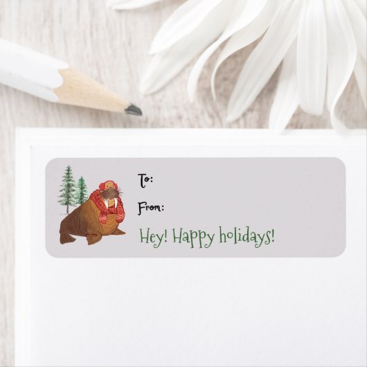 Cute Waterverf Walrus kerstcadeau Label Label (Insitu)