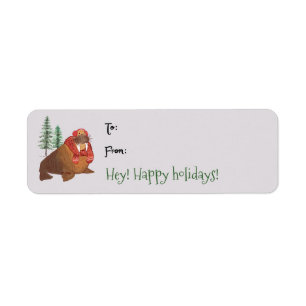 Cute Waterverf Walrus kerstcadeau Label Label