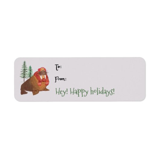 Cute Waterverf Walrus kerstcadeau Label Label (Voorkant)