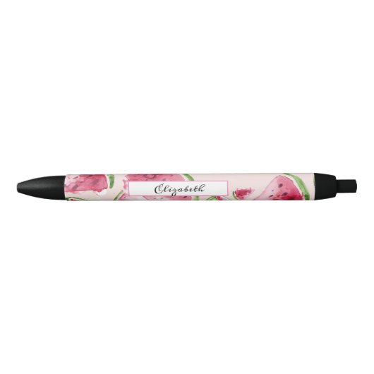 Cute Waterverf Watermeloen Roze Zwarte Inkt Pen (Voorkant)
