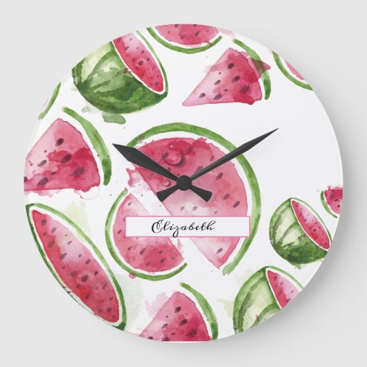Cute Waterverf Watermelon Grote Klok (Voorkant)