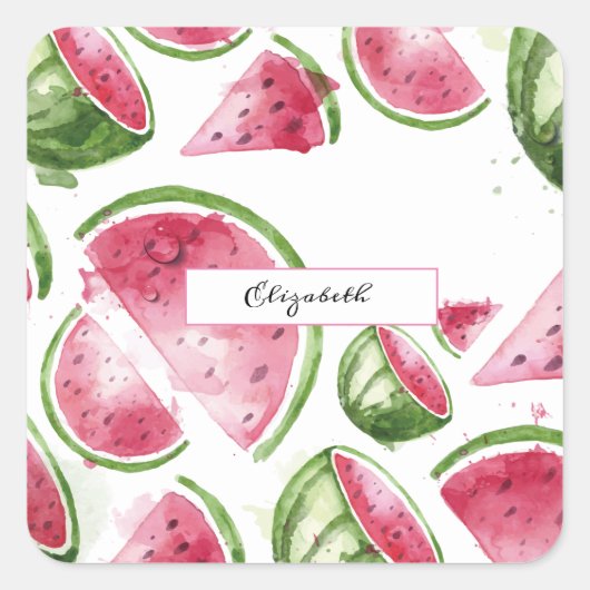 Cute Waterverf Watermelon Vierkante Sticker (Voorkant)