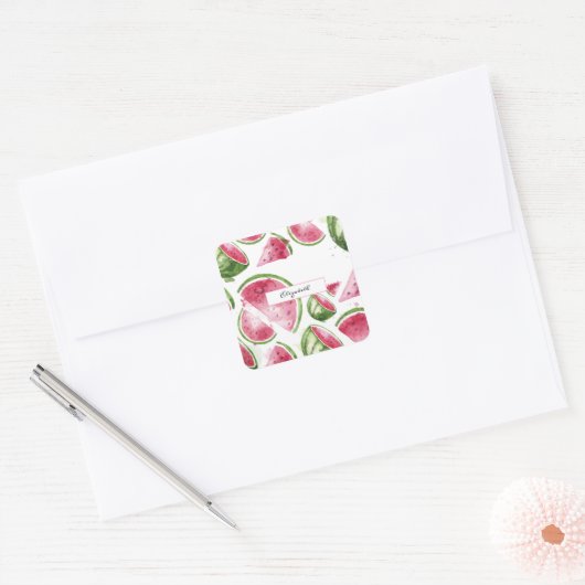 Cute Waterverf Watermelon Vierkante Sticker (Envelop)