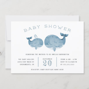 Cute Waterverf Whale Boy's Blue Baby shower Kaart