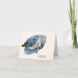 Cute Waterverf Whale Nautical Blue op maat Notitiekaartje