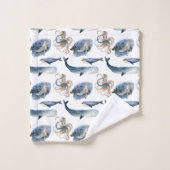 Cute Waterverf Whale/Octopus Towel Set Bad Handdoek (Wasdoekje)