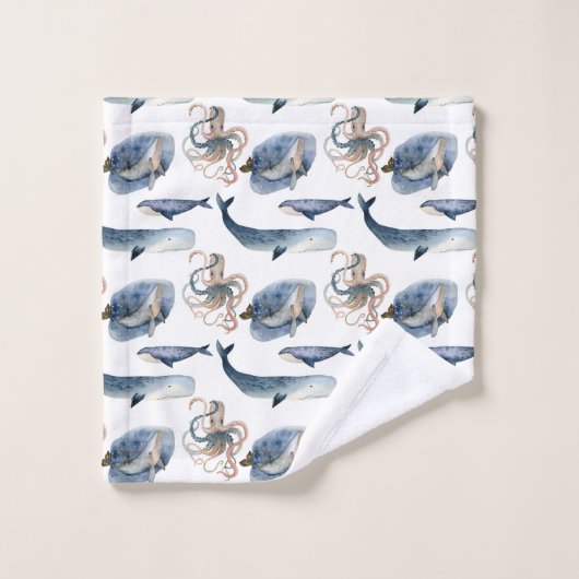 Cute Waterverf Whale/Octopus Towel Set Bad Handdoek (Wasdoekje)
