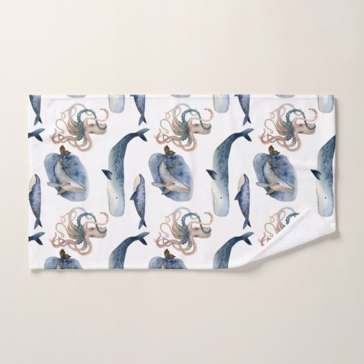 Cute Waterverf Whale/Octopus Towel Set Bad Handdoek (Handdoek)