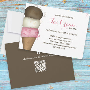 Cute Waterverf Whimsical Ice Cream Social QR Code Kaart