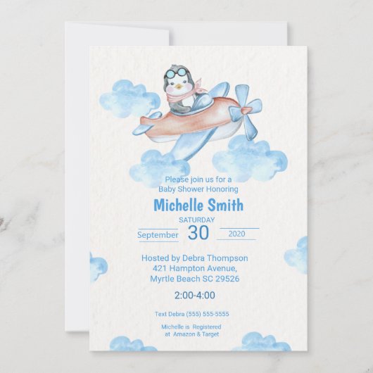 Cute Waterverf White Penguin Pilot Kaart (Voorkant)