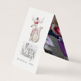 Cute waterverf Winter Fox Kerstfoto Kaart