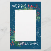 Cute Waterverf Winter Greenery Blue Kerstmis Briefpapier (Voorkant)