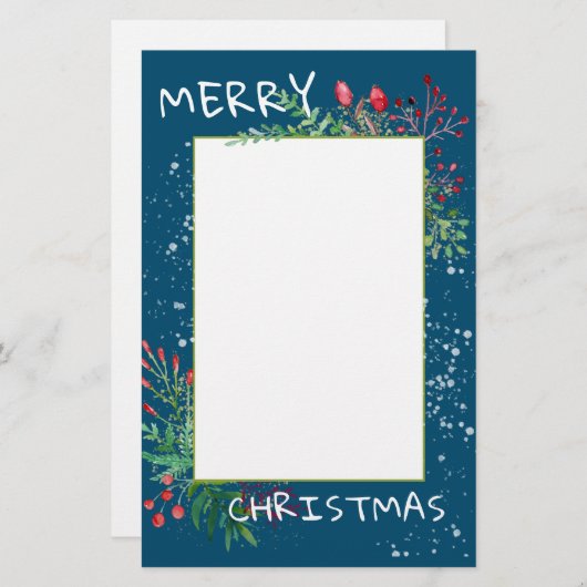 Cute Waterverf Winter Greenery Blue Kerstmis Briefpapier (Voorkant / Achterkant)