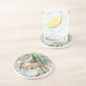 Cute Waterverf Winter Moose en Goat Zandsteen Onderzetter (Zijkant)