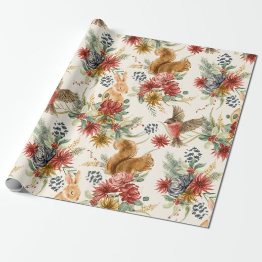 Cute Waterverf Woodland Animals Florence Pattern Cadeaupapier (Uitgerold)