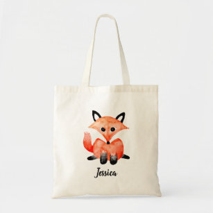 Cute Waterverf Woodland Forest Baby Fox & Name Tote Bag