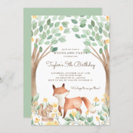 Cute Waterverf Woodland Fox kinderen Birthday Part Kaart