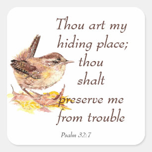 Cute Waterverf Wren Bible Scripture Ps 32:7 Vierkante Sticker