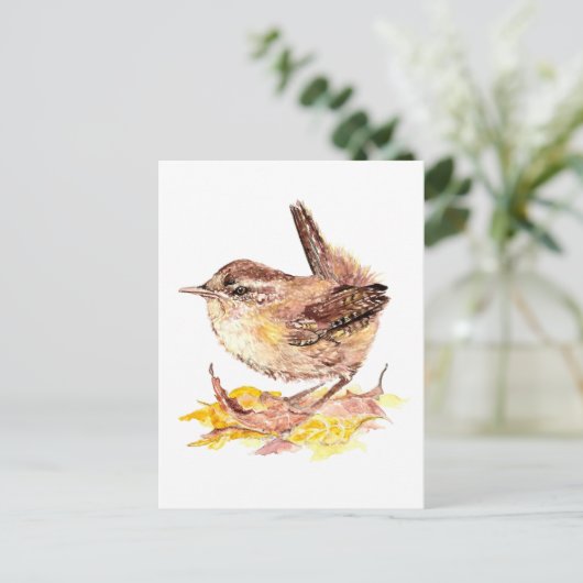 Cute Waterverf Wren Bird, Natuur, Wildlife Briefkaart (Staand voorkant)