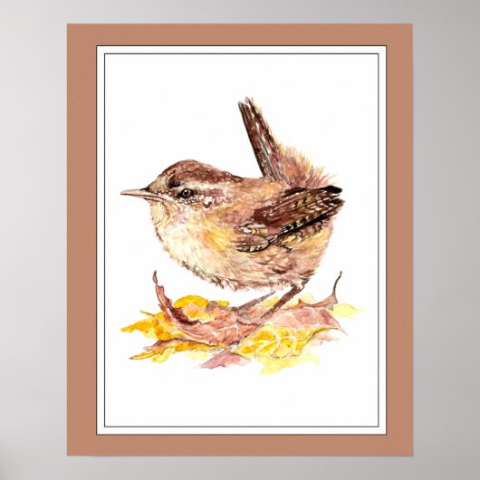Cute Waterverf Wren Bird, Natuur, Wildlife Garden Poster (Voorkant)