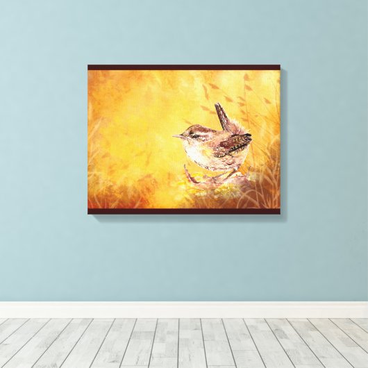 Cute Waterverf Wren Bird Painting Canvas Afdruk (Insitu (Houten vloer))