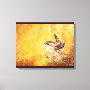 Cute Waterverf Wren Bird Painting Canvas Afdruk