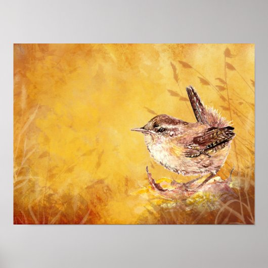 Cute Waterverf Wren Bird Painting Poster (Voorkant)