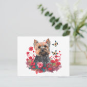 Cute Waterverf Yorkshire Terrier Puppy & Flowers Briefkaart (Staand voorkant)