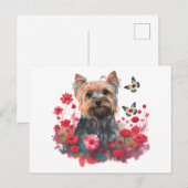 Cute Waterverf Yorkshire Terrier Puppy & Flowers Briefkaart (Voorkant / Achterkant)