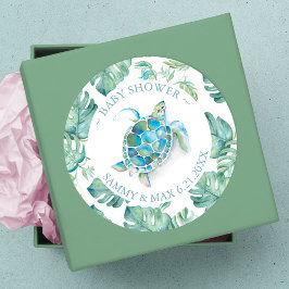 Cute Waterverf Zee Turtle & Greenery Favor Ronde Sticker