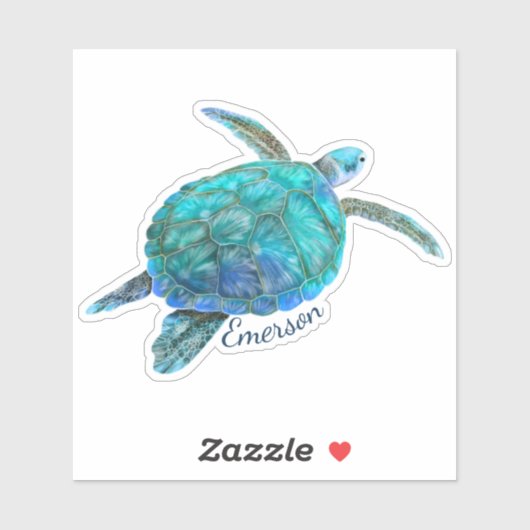 Cute Waterverf Zee Turtle Personalized Sticker (Vel)